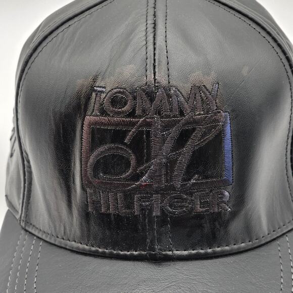 Vintage Tommy Hilfiger Black Leather Hat - 90s Logo Cap, Embroidered One Size - Picture 2 of 5